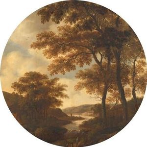 ESTAhome zelfklevende behangcirkel bosrijk landschap oranje - Ø 70 cm