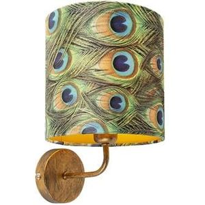 QAZQA Vintage wandlamp goud met kap velours 20|20|20 pauw - Matt