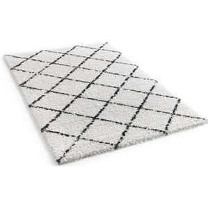 Flycarpets - Diamond Hoogpolig Vloerkleed - Crème | Zwart 80x150 cm