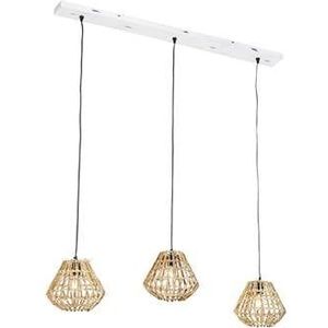 QAZQA Hanglamp bamboe met wit langwerpig 3-lichts - Canna Diamond