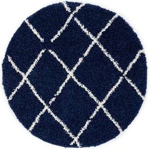 Rond hoogpolig vloerkleed ruiten Habitat - marineblauw/wit 120 cm rond