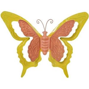 Mega Collections muurvlinder - tuindecoratie - oranje - metaal - 24 cm
