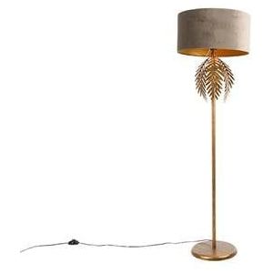 QAZQA Vintage vloerlamp goud 145 cm met velours kap taupe 50 cm -