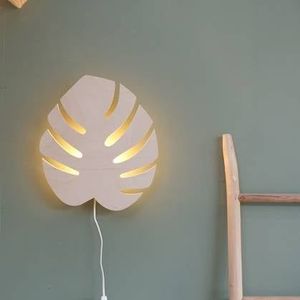 Houten wandlamp kinderkamer | Monstera blad - blank