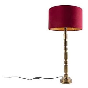 QAZQA Art Deco tafellamp brons 35 cm velours kap rood - Torre