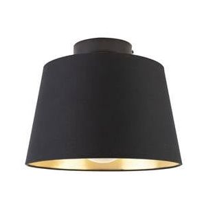 QAZQA Plafondlamp met katoenen kap zwart met goud 25 cm - Combi zwart