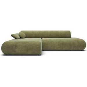 by fonQ Wisp Hoekbank met Chaise Longue Links met Slaapfunctie - Chenille - Olijfgroen