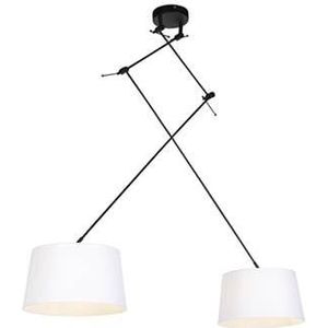 QAZQA Hanglamp zwart met linnen kappen wit 35 cm 2-lichts - Blitz