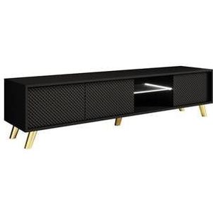 Meubella - TV-Meubel Adriano - Zwart - 175 cm - Met LED