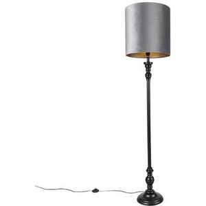 QAZQA Klassieke vloerlamp zwart met kap grijs 40 cm - Classico