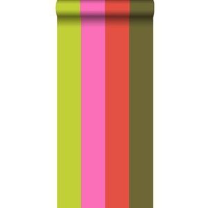 ESTAhome behang strepen limegroen en roze - 53 cm x 10,05 m - 116521