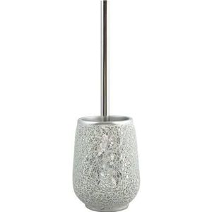 MSV Toilet/WC-borstel houder Scarlett - kunststeen - zilver mozaiek - 36 x 11 cm - Luxe uitstraling
