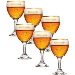 Grimbergen Bierglazen op Voet 33cl set van 6 stuks - Bier Glas 0,33 l - Bolle Vorm - 330 ml