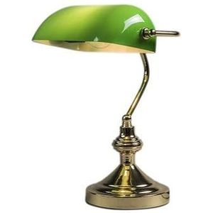 QAZQA Klassieke tafellamp|notarislamp messing met groen glas - Banker