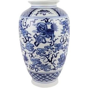 Fine Asianliving Chinese Vaas Blauw Wit Porselein D23xH37cm