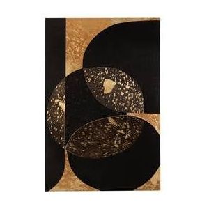 J-Line wanddecoratie Rechthoek Cirkel - leer - zwart|goud - large