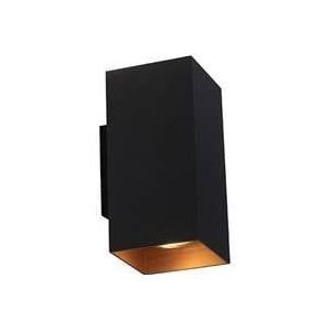 QAZQA Design vierkante wandlamp zwart met gouden binnenkant - Sab