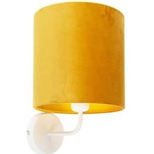 QAZQA Vintage wandlamp wit met gele velours kap - Matt