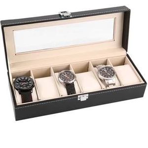 Aretica Horlogebox Luxe met 6 horloge compartimenten zwart