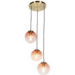 QAZQA Art deco hanglamp messing 45 cm 3-lichts roze - Pallon