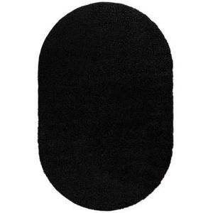Tapeso Ovaal hoogpolig vloerkleed shaggy Trend effen - zwart - 120x180