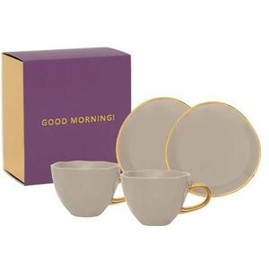 Urban Nature Culture Good Morning Kop Cappuccino/Thee en Bord Graymorn - Set van 4 - In Geschenkverpakking