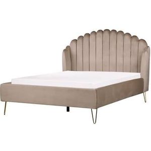 Beliani - AMBILLOU - Tweepersoonsbed - Taupe - 140 x 200 cm - Fluweel