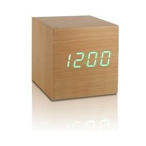Gingko Cube click clock Alarmklok - Beuken|LED Groen