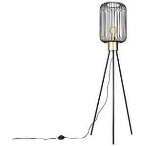 QAZQA Design vloerlamp zwart met goud - Mayelle