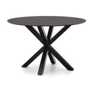 Kave Home - Argo ronde glazen tafel met stalen poten in zwart Ø 120