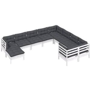 vidaXL 10-delige Loungeset met kussens grenenhout wit