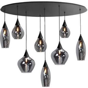 Hanglamp met 8-Lichts Rook Glas - 100cm - Ovaal - Glas - E14 Fitting - Cambio