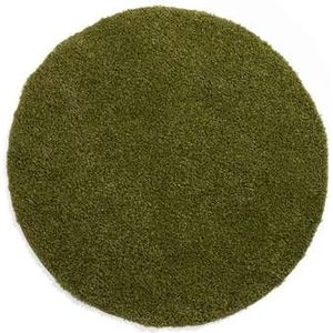 Tapeso Hoogpolig vloerkleed shaggy Trend effen rond - groen - 200 cm