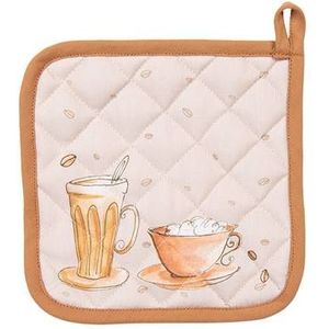 Clayre & Eef Pannenlap 20x20 cm Beige Katoen Croissant en koffie Afgiet Pannenlap