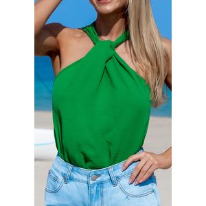 Smaragdgroene mouwloze top met gedraaide hals