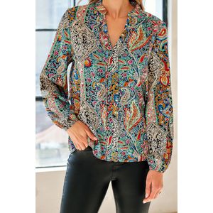Top met paisleyprint en boerenmouwen