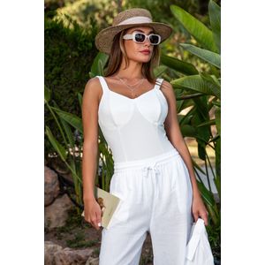 Witte mouwloze jersey bodysuit met V-hals