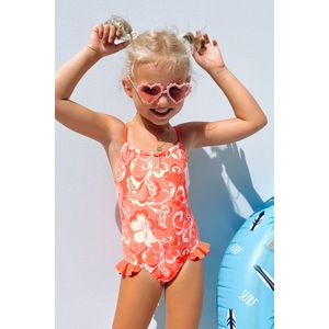 Meisjes romantische bloemblaadjes hoge hals uitgesneden gegolfd badpak uit één stuk