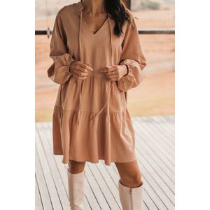 Mini-jurk met strikhals en volant met pompoen