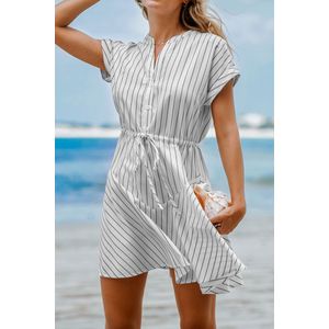 Gestreepte jurk met trekkoord in de taille