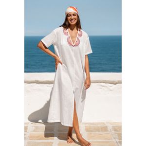 100% katoen Geborduurde maxi-jurk met V-hals en split