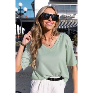 Mint T-shirt met korte mouwen en V-hals