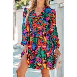 Bloemenprint lange mini-jurk met boerenmouwen