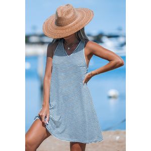 Gestreepte mouwloze cover-up met V-hals