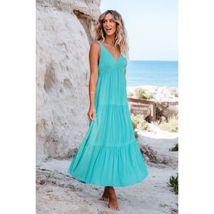 Turquoise kelderende mouwloze maxi-jurk
