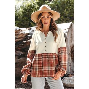 Geruite top met V-hals en knopen