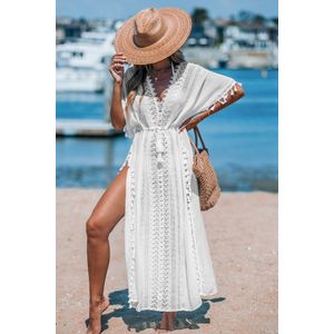 Witte kanten cover-up jurk met kwastjes