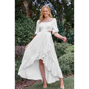 Witte uitgesneden maxi-jurk met ruches