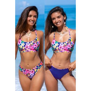 Set van bikinitopje met gebloemde ronde hals en omkeerbaar middelhoog broekje