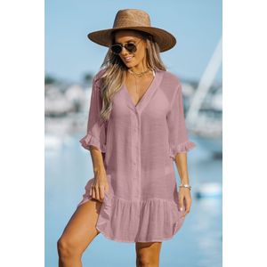 Dusty Rose cover-upjurk met knopen en ruches aan de voorkant